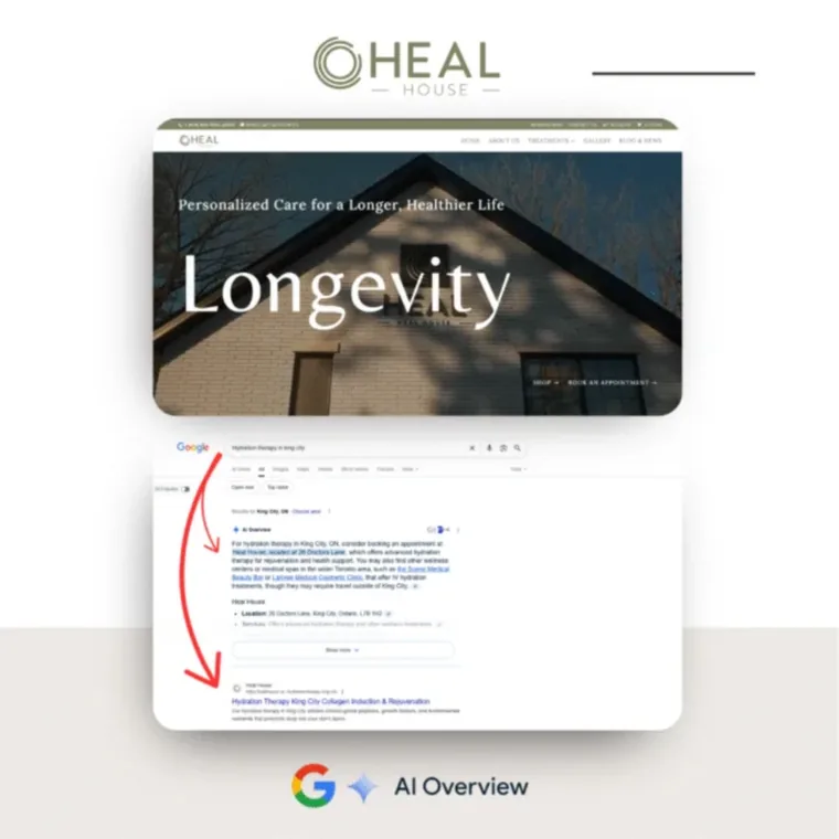 Heal House website and its #1 placement in Google’s AI Overview