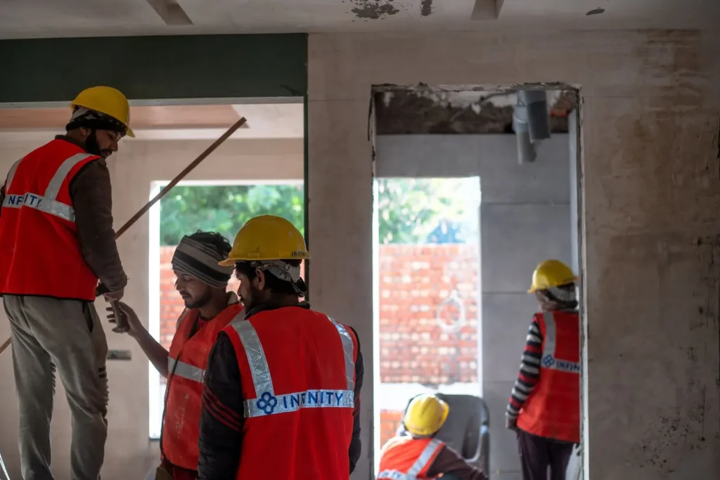 Construction workers at a building site