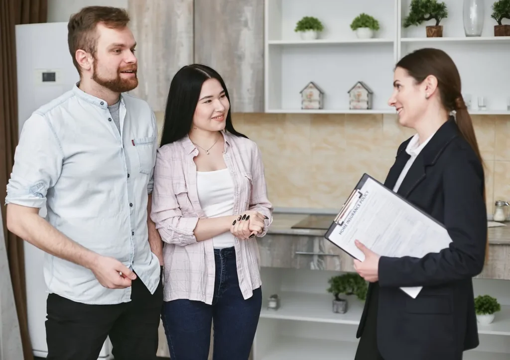 A woman talking to her clients
