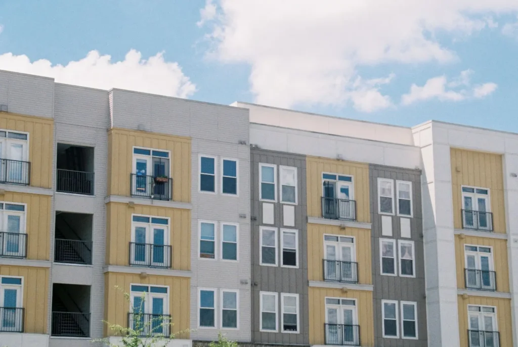 Apartment building against blue sky